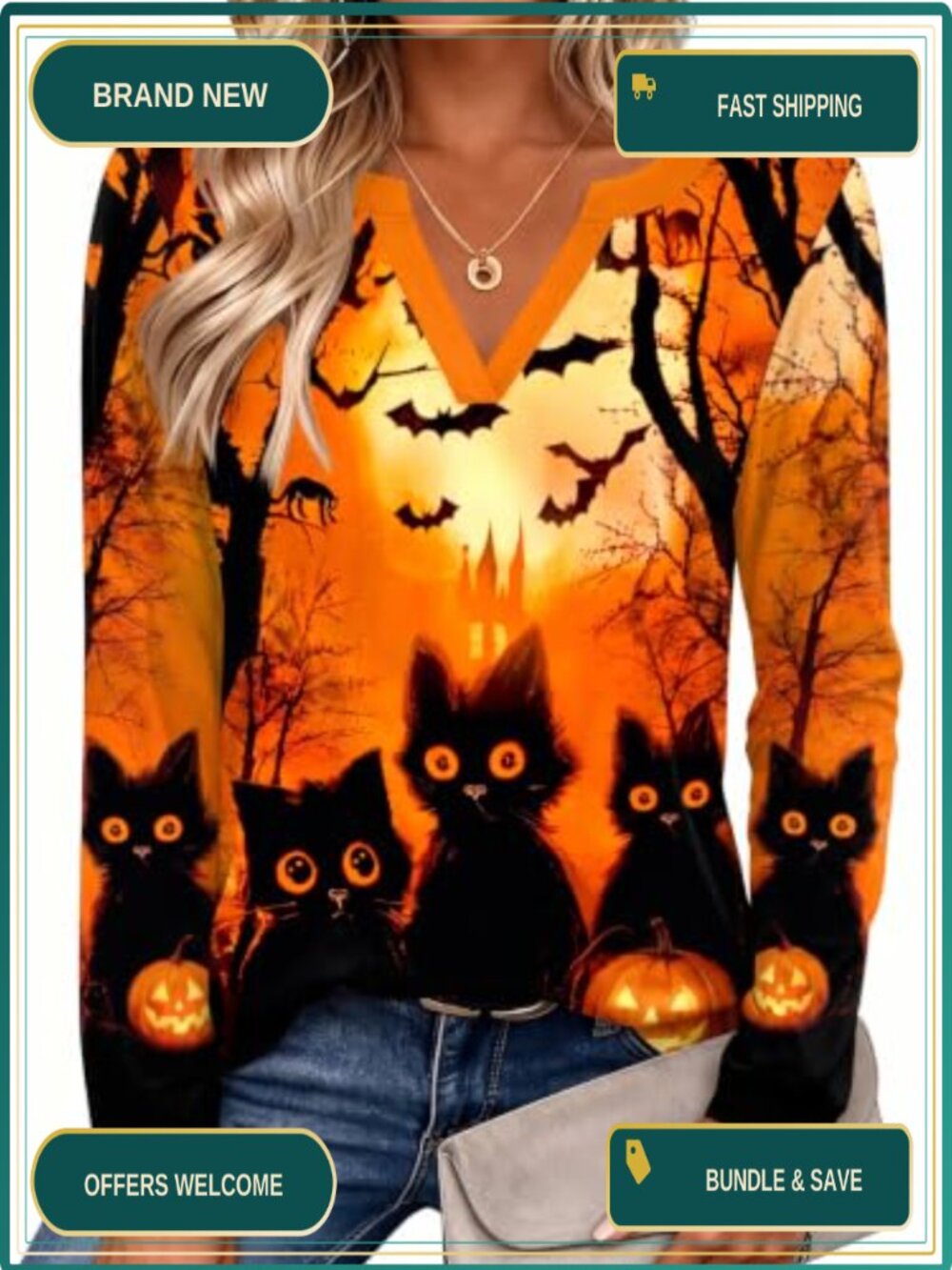Womens Long Sleeve V Neck Tunic Top Loose Fit Casual Soft Tee